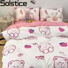Solstice Home Textile White Red Cartoon Bear Däcke Cover Flat Bed Sheet Case Boy Kid Teen Girl Bedroom Beding Linen Set L230704