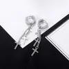 Pendientes colgantes, cadena larga con borlas, aro de hojas cruzadas de acero inoxidable para mujeres y hombres, joyería para cartílago, regalo para niñas