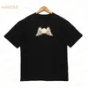 23ss Newest Flocked wings letter print pattern cotton loose versatile casual men and women round neck short sleeve198P