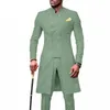Herrspårar afrikansk kostym för män dashiki långa jackor och byxor 2 bit med kerchief dubbelbröst smal passform formella kläder rockar