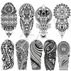 Noir épines tatouages temporaires pour hommes adultes réaliste Maori Totem loup géométrique Mandala faux tatouage autocollants bras corps Tatoos