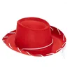 Basker non vävda barn cowboy hatt röd rosa brun färg stora takfot med sträng halloween roll spela semester tema parti tillbehör