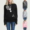 Kvinnors tröjor Kvinnor Long Zip Up Sweatshirt Autumn and Winter Pet Hooded Sweater Pullover Löst solid färg stora tunika toppar kvinnor