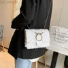 Evening Bags Evening Bags Stylish Women Square Shoulder Bag Deer Head Pattern Plush Crossbody with Chain Strap Black White Khaki 230302 Z230725