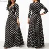 Basic Casual Jurken Dames Polka Dot Lange mouw Boho Jurk Elegante Vintage Dames Jurken Feest V-hals Maxi Lange Jurk Mode Dames Jurken1 Z230725