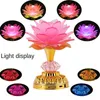 Objets décoratifs Figurines 7 couleurs pour lampe fleur de lotus Lampes de prière bouddhistes 52 chansons Buddha Music Machine LED Changement de couleur Temple Light 230724