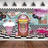 Background Material 1950s rock soda shop photo background 1960s dance birthday party decorations vintage diner banners x0724