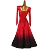 Scene Wear High End Standard Ballroom Costume Red Black Gradient Women Waltz Dance Competition Dress