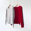 Women's Sweaters Round Neck Wool Cashmere Pullovers Contrast Color Stitching Vertical Stripes Dropped Shoulder Long Sleeve Sweater