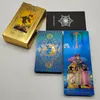 Atividades de jogos ao ar livre custam um baralho de tarô de folha de ouro de luxo com bom pacote de plástico Jogo de tabuleiro de cartas Oracle para iniciantes 230725