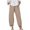 Pantaloni da donna Tasca da donna Elastico in vita Lino Estate Vintage Orlo irregolare Pantaloni a gamba larga Donna Casual Allentato Harem oversize