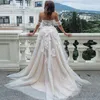 Champagne Boho Robe De Mariée 2023 Dentelle Appliques Tulle Dos Nu Plage Robes De Mariée Hors Épaule Princesse Robes De Mariée Robe De Noiva