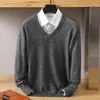 Men's Sweaters 2023 Pure Mink Sweater V-Neck Pullover Cashmere Knitted Autumn And Winter High-End Long-Sleeved Top