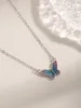 2023 mode nouveau français S925 argent Sterling goutte Gel ensemble Zircon bleu rose papillon collier femmes polyvalent luxe collier