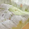 INS Princess Style Flower Bedding Set Duvet Cover With Ruffle Lace Bed Sheet cases Kawaii Girl Woman Bedroom Home Textiles L230704