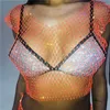 Camisetas Femininas Femininas Summer Diamond Mesh Fishnet Crop Tops Strass Sexy Out Round Decote em V Sem Mangas Curto Camisole Top