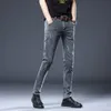 Hommes s Jeans 2023 Gris Slim Élastique Mode Coréenne Vintage Casual Maigre Pieds Homme Vêtements Denim Pantalon 27 36 230724