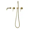 Bathtub Shower Set Wall Mounted Brushed Gold Rotatable Bathtub Faucet Black Bathroom Bath Shower Mixer Tap Brass