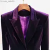Damskie dresy aksamitne set damski Purple Brown 2021 Autumn/Winter New One Piece Button Jacket+Flame Pants Dwuczęściowy zestaw biurowy Z230726