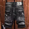 Män designer broderi svart denim shorts oroliga jeans blekt retro stor storlek 42 byxor JB9891