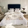 King Queen Size Cofforter Cover Flat Flat Mitted Bed Set Phite Chic Providery 4pcs Silk Cotton Bedding Sets Luxury Home 2921