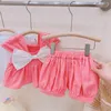 Set da bambina Bretelle con fiocco grande Pantaloncini carini Abito estivo in due pezzi per ragazze