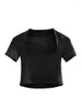 Women's T Shirts Women Summer Basic Scoop Neck Low Cut Crop Top T-Shirt Short Sleeve Solid Color Slim Fit T-Shirts Blouse Daily Party