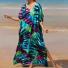 Sukienki swobodne kobiety vintage maxi 2023 Summer Sexy V-deck z krótkim rękawem boho nadruk długie kobiece plaża pokrywka elegancka szata