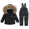 Down Coat 2023 Winter Down Jacket Jumpsuit Baby Boy Parka Fur Girl Clothes Suit Children Clothing Set Toddler Thick Warm Overalls Snowsuit HKD230725