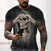 Herren T-Shirts Sommer Death Skull Print Shirt für Männer Terror Harajuku Übergroße Kurzarm Top Trend Freizeit O-Ausschnitt T-Shirts Vintage Kleidung