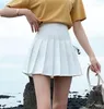 Kjolar Summer School Girls 2023 veckad solid färg tie college stil a-line mini bandage kjol säkerhet foder hög midja