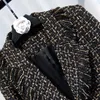 Damenjacken Schwarze Tweedjacke Perlenschnalle Langer Metallblitzstoff 2023 Herbst-/Wintermantel Damen