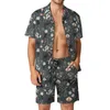 Agasalhos masculinos com estampa floral borboleta conjuntos masculinos preto corvo borboletas novidade conjunto casual camisa shorts padrão verão férias terno plus