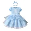 Mädchenkleider Kleinkind Kurzarm Tüll Prinzessin Kleid Stirnband Anzug für 6 bis 36 Monate Blume Aubergine