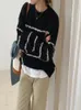 Maglioni da donna Harajuku lavorato a maglia a righe Estetica vintage Outdoor Nero Beige Allentato 2023 Fashion Street Abbigliamento Pullover casual