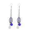 Kolczyki Dangle Blue Biała koralika grecka bractwo Rhinestone Zeta Phi Beta dla pani