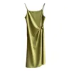 Casual Dresses Women Sling Dress Slim Midje Satin 2023 Summer Fashion Long Color Long Chic Pretty Simple Midi Kvinna