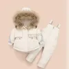 Manteau en duvet enfants hiver vers le bas vêtements ensembles à capuche col en fourrure véritable enfants doudoune bébé filles salopette chaude enfant en bas âge manteaux HKD230725