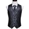 Coletes Masculinos Designer Clássico Preto Paisley Jacquard Folral Seda Coletes Coletes Lenço Gravata Colete Terno Bolso Conjunto Quadrado Barry.Wang 230724