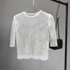 T-shirts pour femmes maille diamant cristal haut AB couleur Super fée à l'intérieur fête Bling évider bas chemise T-shirt pull Nigh