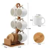 Tasses à thé Ensemble de tasses en céramique simple 200 ml Café Support en bois et bambou tridimensionnel Rayé Sous-verre antidérapant 230724