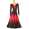 Scene Wear High End Standard Ballroom Costume Red Black Gradient Women Waltz Dance Competition Dress
