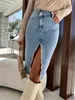 Skirts Wepbel Solid Color Denim Package Hip Skirt Y2K Fresh Sweet Women Slit Fashion Casual Sexy Pencil Jeans