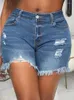 Dames Jeans 2023 Arrive High-waisted Button Kwastje Zoom Shorts Vintage Side Achterzakken Gesplitst Bodycon Pakket Heup Kort