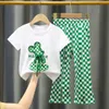 Kleidungssets Mädchenanzug Sommer Modisches Cartoon-Baumwoll-Kurzarm-T-Shirt Eisseide Weitbeinhose Zweiteiliges Set 230725