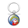 Keychains Lanyards Christmas Gift Santa Claus Glass Cabochon Keychain Bag Car Key Chain Ring Holder Charms Sier For Men Women Gifts Dhsdt