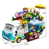 Action Toy Figures 2023 Creative Street View Flower Cat Car Store Building Blocks Mini Bricks DIY Outing Bus Model Gifts Toys for Kids Friends 230724