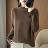 Pulls pour femmes automne et hiver laine mélangée tricoté bas chemise demi col roulé bande de tirage épaissi chaud pull femmes