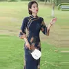 Ethnic Clothing Chinese Traditional Retro Cheongsams For Women Elegant Mid Dress Qipao Daily Autumn Girls Bodycon