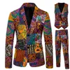 Men's Suits Blazers Three piece Suit Men Ethnic Design Multi-print Mens Suits Jackets Business Groom Wedding Male Blazer Vest Trousers 230724